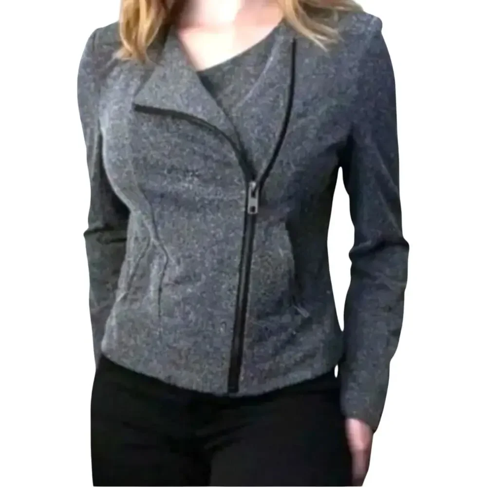 Catherine Malandrino Runway Style Asymmetrical Zip Moto Jacket Black XXL
